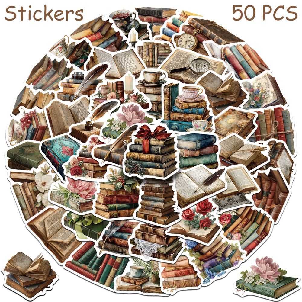 Vintage Collectible Books - 50 шт. винтажных наклеек-стикеров для ноутбуков,